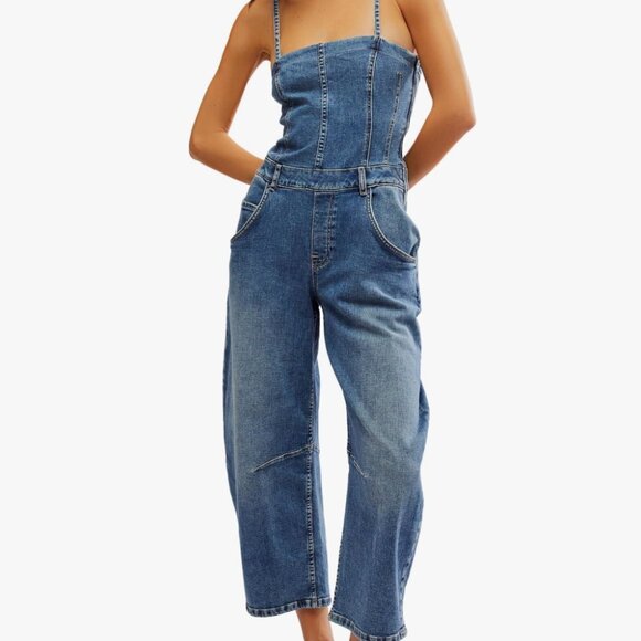 NWT Free People We The Free Je Suis Pret Barrel Jumpsuit Denim $148 - Picture 3 of 15